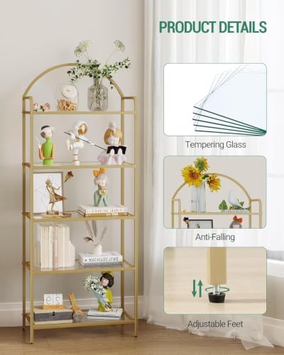 Hzuaneri Bookcase Bookshelf, Tempered Glass Bookshelves - Image 4