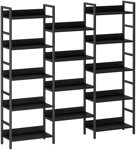 IRONCK Triple Wide 5-Tier Bookshelf with Metal Frame, Vintage Black by IRONCK