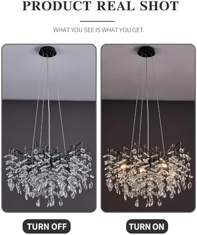 Modern Tree Branch Crystal Chandelier Luxury Blacl Crystal Pendant Lighting 23.6" Contemporary 8-Light Chandeliers for Dining Room Kitchen Bedroom Living Room - Image 4
