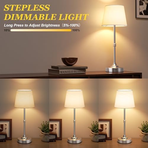Kakanuo Rechargeable Cordless Table Lamp Silver - 1 Pack 4000mAh Battery Operated Lamp, 3000K Warm Light, Touch Control Stepless Dimming, for Bedside, Dining Table, Home Decor - Image 3