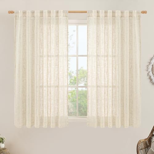 LAMIT Beige Linen Curtains 45 Inches Long for Bedroom Small Window by LAMIT