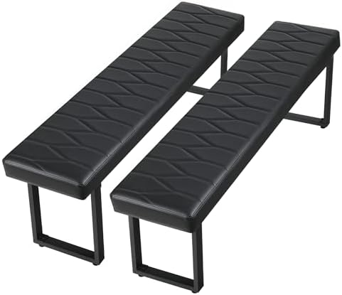 STHOUYN Black Faux Leather Benches Set of 2, 58 Inch Padded Seats by STHOUYN