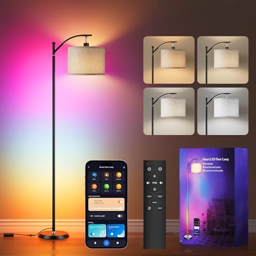 Smart LED RGBCW Corner Lamp with Linen Lampshade Compatible with Alexa, Color Changing Standing Lamp with 16 Million DIY Colors, Music Sync, Tall lamp for Living Bedroom Room,APP/Voice/Remote Control by ROTTOGOON