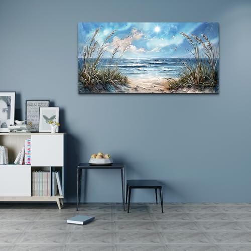 hyidecorart Wall Art For Living Room Wall Decor For Bedroom Bathroom Decoration Sunshine Ocean Scenery Painting Blue Sea Waves Wall Pictures Office Modern Canvas Prints Artwork Aesthetic Home Decor - Image 5