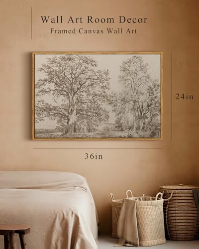 InSimSea Framed Wall Art Vintage Decor, Large Nature Sketch Tree, 24x36In - Image 3