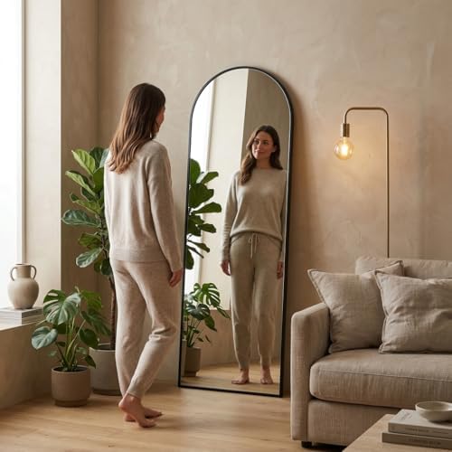 57"x18" Floor Mirror Full Length, Arched Full Length Mirror with Stand, Full Body Mirrors for Bedroom Living Room or Cloakroom Black - Image 2