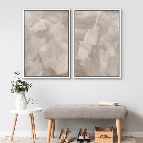 SIGNWIN Framed Canvas Print Wall Art Textured Abstract Earthy Beige Tones Illustrations Modern Art Decorative Contemporary for Living Room, Bedroom, Office - 24"" x36 x2 White - Image 2