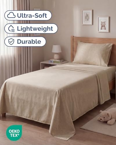 Twin Size 3 Piece Sheet Set - Breathable & Cooling Sheets - Heathered Beige - Image 2