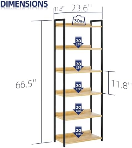 NUMENN Bookshelf, 6 Tier Freestanding Shelving Unit, Natural - Image 3