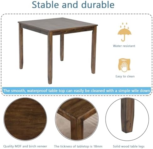Harper & Bright Designs Modern 5-Piece Dining Table Set for 4, 34.5" Square Wooden Table & 4 Chairs, Walnut Kitchen/Dining Room Set for Small Space - Image 5