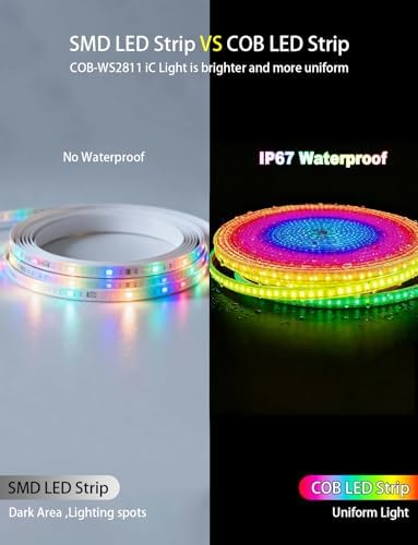 20ft COB LED Strip Lights RGB Smart IC,IP67 Waterproof Outdoor,Dimmable - Image 6