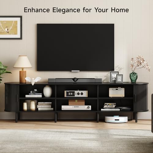 ONBRILL 86.6" TV Stand with Power Outlet & Storage for TVs up to 90", Black - Image 3