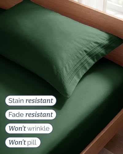 Twin Size 3 Piece Sheet Set - Breathable & Cooling Sheets - Emerald Green - Image 5