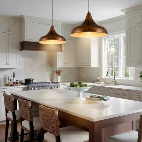Lingkai 12.6" Farmhouse Pendant Light, Rustic Vintage Hanging Light Fixture Ceiling Mount Lamp for Kitchen Island Dining Room - Image 4