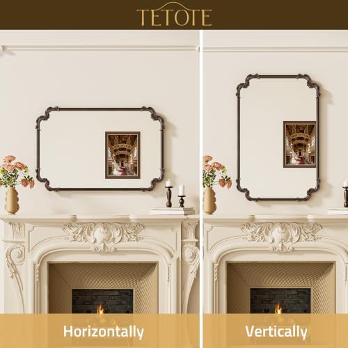 TETOTE Vintage Antique Bronze Rectangle Mirror for Mantle Fireplace 48 x 32 Traditional Baroque Ornate Scroll Wall Mirror with Metal Frame for Living Room Bedroom, Horizontal/Vertical - Image 6