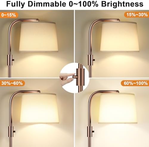 Ambimall Fully Dimmable Floor Lamp with 9W LED Bulb - Standing Lamp for Living Room with Adjustable Head, Modern Tall Light with Rotary Switch for Office, Brown and White - Image 3