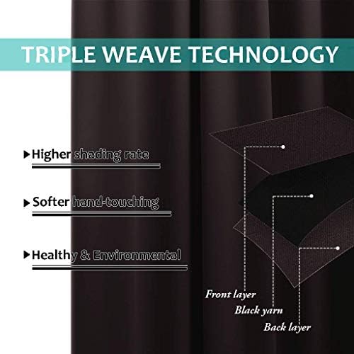 NICETOWN 100% Blackout Window Curtain Panels, Brown, 2 Pieces, 62-inch Wide Per Panel, Full Light Blocking Drapes with Black Liner for Nursery, 72-inch Drop Thermal Insulated Draperies - Image 4