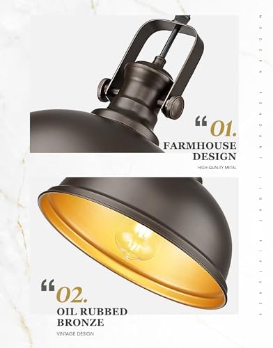 Oil Rubbed Bronze Pendant Light Kitchen Island, 11.5" Metal Shade - Image 3