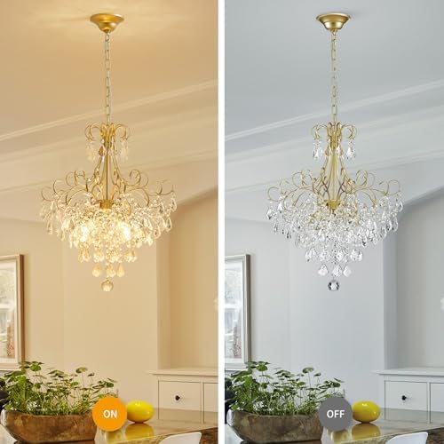 WUZUPS Crystal Chandelier 5-Light Pendant Ceiling Light Modern Lighting Fixture for Dining Room Hallway Bedroom Kitchen Bathroom, H 22.4" x W 18.3", E12 Base, Gold - Image 4