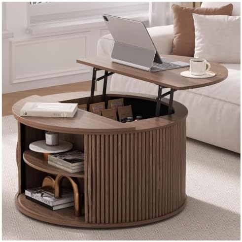 JOINICE Round Lift Top Coffee Table with Storage for Living Room,Walnut by Joinice