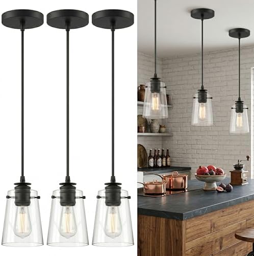Black Pendant Lights Kitchen Island,Modern Glass Hanging Light Fixtures by GOOUQA