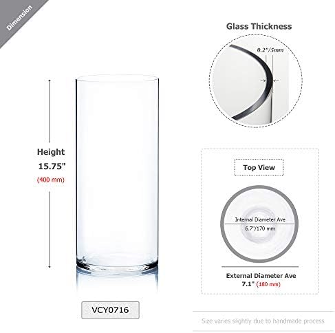 WGV Cylinder Vase, Width 7", Height 16", Clear Wide Large Diameter Flower Glassware, Floral Container, Planter Terrarium for Wedding Party Event, Home Accent Decor, 1 Piece - Image 2