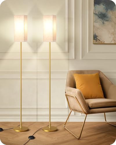 2Pack Floor Lamp, Pole with Foot Switch, Modern Standing Lamp Lampshade, Minimalist Freestanding Lamp (Bulb Not Included), for Living Room,Bedroom,Office,ETL Listed,Gold and Beige DE07LDP205 by GOEBLESON