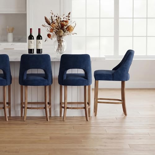 UVV Bar Stools Set of 3, Upholstered Counter Height Bar Stools, Modern Counter Stools with Wood Legs for Kitchen Island Dining Room Bar, Navy Blue - Image 3