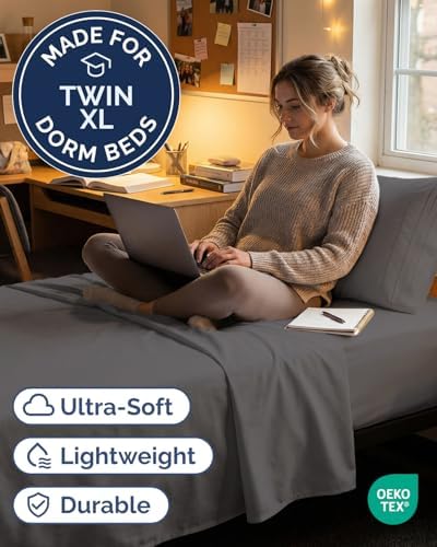 Twin XL 3 Piece Sheet Set - College Dorm Room Essentials - Dark Grey - Image 2