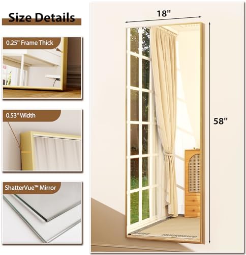GLSLAND 58"x18" Full Length Mirror Full Body Mirror Freestanding Hanging or Leaning Rectangle Floor Mirror Aluminum Alloy for Bedroom Bathroom Living Room,Gold - Image 5
