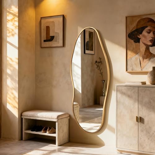 Dorlicecass Mirror Full Length - Irregular Full Body Wall Mirror Hanging 55"x 23" Asymmetrical Aviation Aluminum Alloy Frame Unique for Bedroom, Living Room, Cloakroom, Entryway - Image 4
