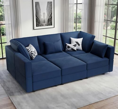 Vesgantti 92" 6 Seats Modular Sectional Sleeper Sofa with Storage, Blue by Vesgantti