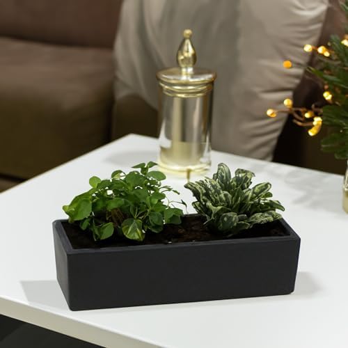 WGVI Long Rectangle Ceramic Planter Vase in Black 14" x 4" x 4"H, Rectangular Box Block Terrarium Pot, Flower Arrangement, Tabletop Centerpiece, Home Decor Organization Storage Container, 4 Pcs. - Image 4