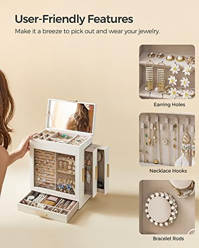 SONGMICS 5-Layer Jewelry Box with Glass Window, 3 Side Drawers - Image 5