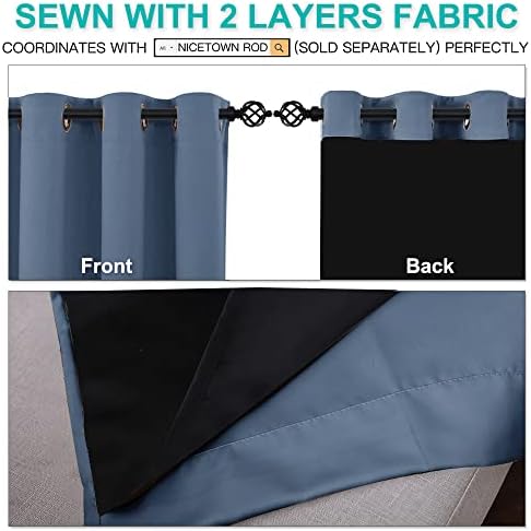 NICETOWN Room Warming Curtains, 100% Sun Blocking Curtains, Sound Proof Drapes with Black Backing, Full Light Blocking Panels for Patio Sliding Door (Stone Blue, 1 Pair, 52 inches x 108 inches) - Image 5