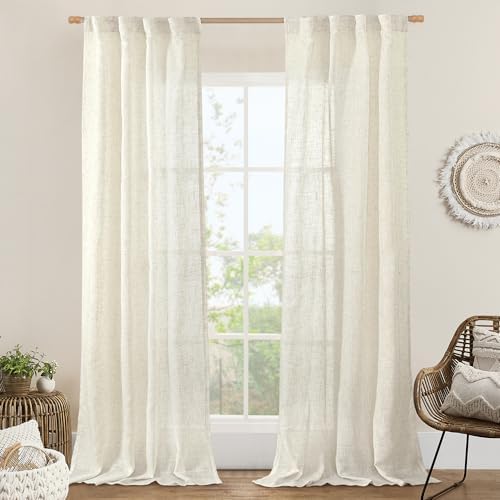 LAMIT Semi Sheer Linen Curtains 90 Inch Length, 2 Panels, 34 x 90 Inch by LAMIT