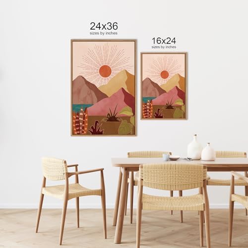 LHIUEM Large Boho Southwest Mountain Framed Canvas Wall Art,Abstract Desert Colorful Wall Decor,Nature Moon and Sun Wall Painting,Bohemian Artwork for Living Room,Bedroom,Dining Room,Office -24"x36"x3 - Image 6