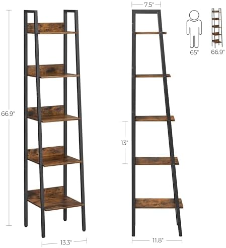 VASAGLE Bookshelf, 5-Tier Narrow Bookcase, Ladder Shelf - Image 3
