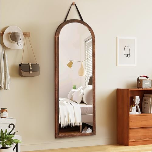 48x16in Arched Full Length Mirror Solid Wood Frame, Brown by ABSWHLM