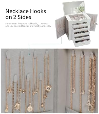 Large Jewelry Box, Jewelry Boxes for Women Large Jewelry Organizers and Storage, Jewelry Organizer for Rings Earrings Necklaces Glasses Bracelets Watches, Grey - Image 5
