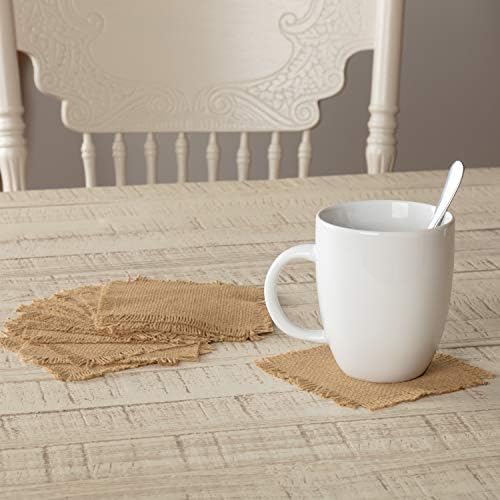 VHC Brands Burlap Solid Color Cotton Farmhouse Tabletop Kitchen Square Coaster Set of 12, Natural Tan by VHCBrands