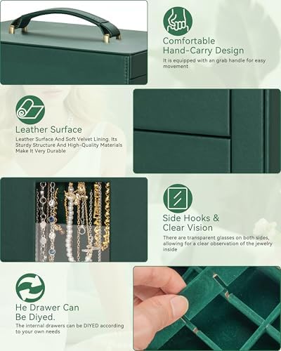 AKOZLIN 6-Tier Jewelry Box Organizer 5 Drawers Storage XXL Green - Image 6