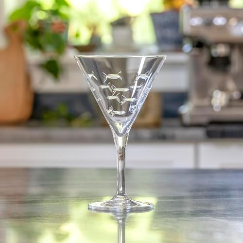 Rolf Glass School of Fish Martini Glass | Stemmed 7.5 oz. Martini Glasses | Lead-Free Glass | Diamond-Wheel Engraved Cocktail Glasses | Made in the USA (Set of 4) - Image 4