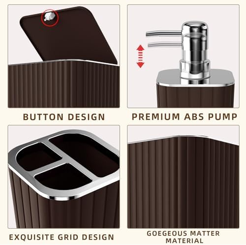 XLHOMO Bathroom Accessories Set - 10PC Gorgeous Brown Bathroom Set - Image 7