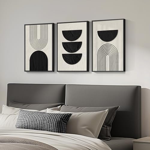 Framed Boho Black and White Abstract Wall Art Set, 3 Piece Canvas Prints - Image 2