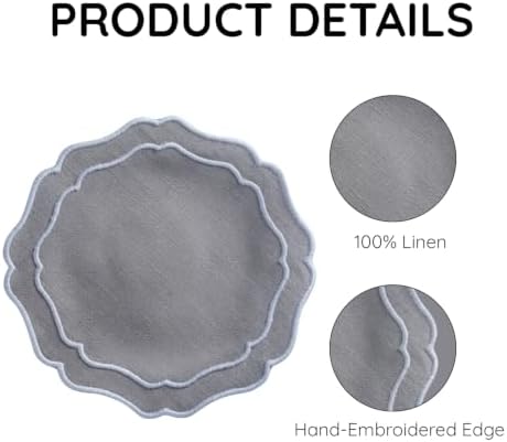Linen Coasters for Drinks, Set of 6, 6 inch, Grey - Image 4