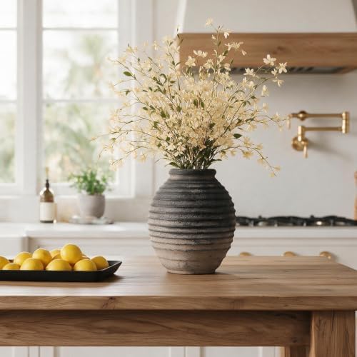 Kokrose Black Ceramic Vase,10 Inch Rustic Pottery Vase for Home Decor - Image 4
