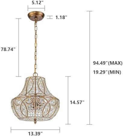 4-Light Antique Gold Gourd Beaded Chandelier, 13" Vintage Crystal Pendant Lighting Fixture for Dining Room, Living Room, Kitchen Island, Bedroom - Image 5