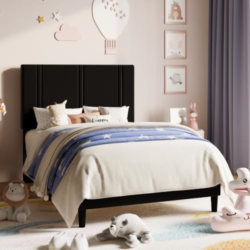 Allewie Twin Platform Bed Frame with Velvet Upholstered Headboard - Image 3