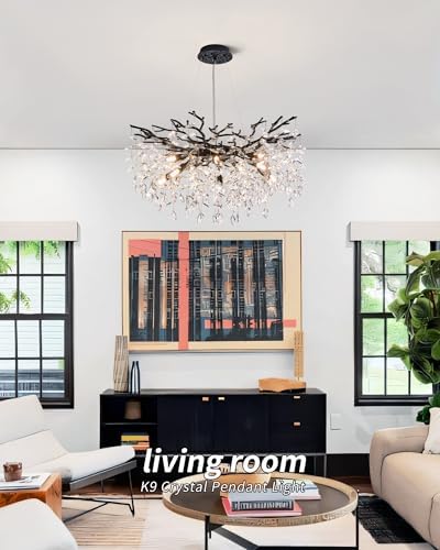 Modern Tree Branch Crystal Chandelier Luxury Black Crystal Pendant Lighting 30" Contemporary 10-Light Chandeliers for Dining Room Kitchen Bedroom Living Room - Image 4